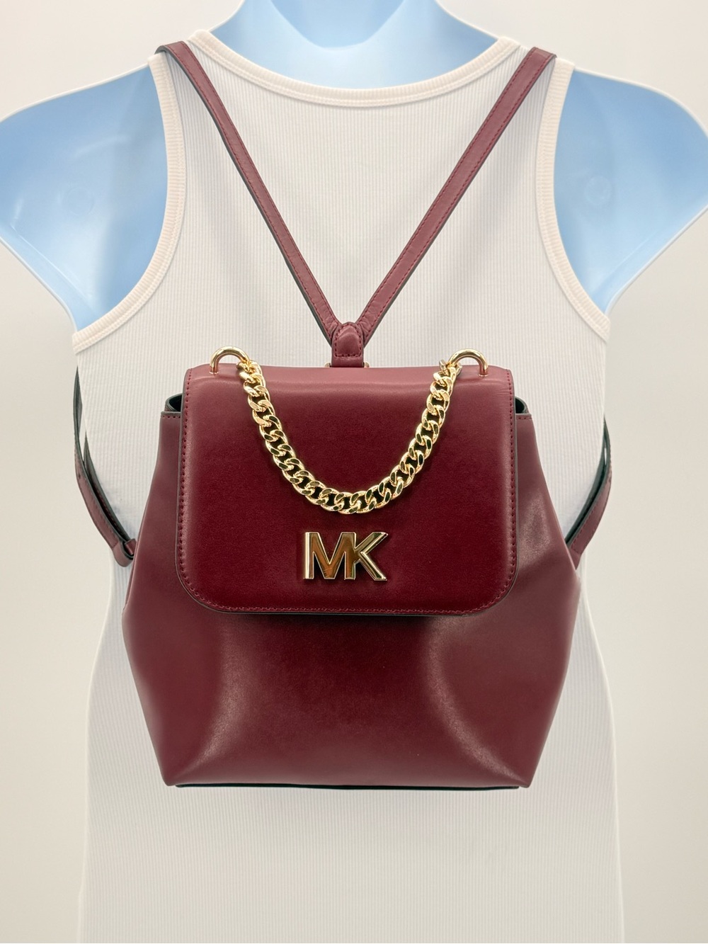 MICHAEL KORS Mott Leather Backpack Burgundy Merlot Gold Tone Hardware - Picture 3 of 11